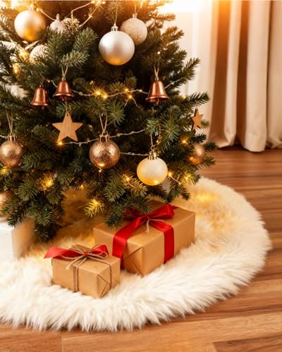 COOLWUFAN 36 Inches Christmas Tree Skirt for Xmas Tree Holiday Party Decorations White Plush