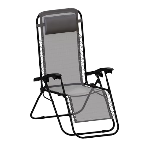 Garden Vida 2 Pack Zero Gravity Chairs Sun Loungers Outdoor Patio Recliner Weightless Feel Seat Weather Resistant Steel (Grey) (UKFR Certified)