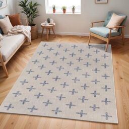 Livabliss Sannat Indoor Outdoor Rug - Large Boho Rugs for Living Room 120x170 cm Dining, Kitchen Carpet, Patterned Neutral and Coloured Rugs, Waterproof, Stain Durable - Cream, Dark Blue