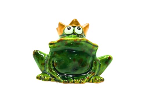 Funny Golden Crown Frog King Green Ceramic Frog Home Garden Patio Pond Decoration Length 4 x Width 7 x Height 6 cm