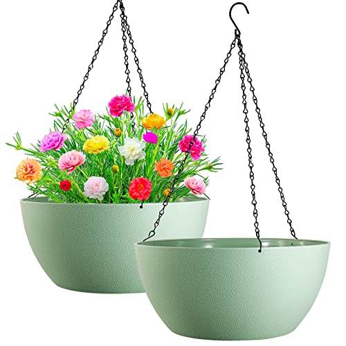 WOUSIWER 13inch 2Pack Hanging Planters for Indoor Plants, Green