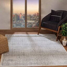 Livabliss Dania Evora Vintage Style Floor Covering 120x170 cm – Scandi Neutral Traditional Pattern for Living Room & Bedroom, Easy Care, Grey, Slate & Ivory