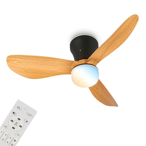 BRILONER - LED Ceiling Light with Fan, Remote Control, Quiet DC Motor with 3 Speeds, Adjustable CCT and Dimmable Lighting, Removable Blades, LED Fan, Ceiling Fans, 78x26 cm, Black and Wood