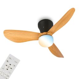 BRILONER - LED Ceiling Light with Fan, Remote Control, Quiet DC Motor with 3 Speeds, Adjustable CCT and Dimmable Lighting, Removable Blades, LED Fan, Ceiling Fans, 78x26 cm, Black and Wood