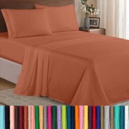 "Elegant Comfort, Bed Sheet Set - 1500 Thread Count Premium Microfiber Hotel Luxury 4-Piece Wrinkle Resistant Elastic Contour Fitted Sheet, Deep Pocket up to 16"","