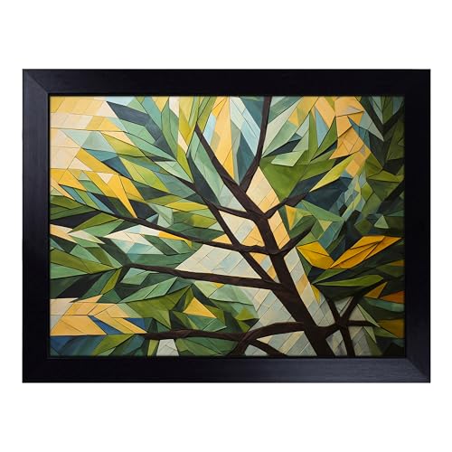 Lap Tray with Bean Bag Cushion, Pine Tree Geometric - Handmade in the UK, Raised Wooden Edge, Padded Cushion, Heat-Resistant Wipe-Clean Surface, for Meals, Laptops and Crafts