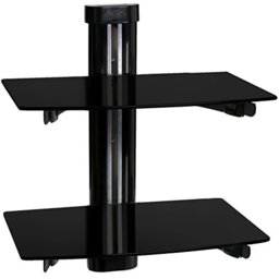MOOL 2-Shelf Floating Tempered Glass DVD Player/Amplifier/Speaker/Sky Wall Mount Shelves with Cable Management System for Plasma/LED/LCD TV, Black