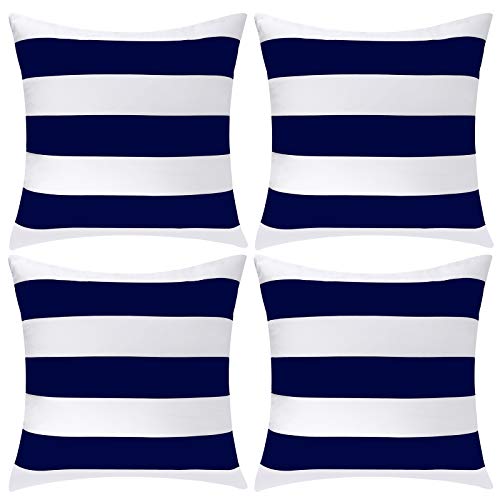 ANECO Pack of 4 Waterproof Pillow Covers Outdoor Throw Pillowcases Square Garden Cushion Case for Home, Garden, Patio,Navy Blue,18 x 18 Inches