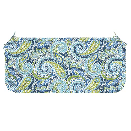 Magpie Fabrics Patio Bench/Swing Cushion Slip Cover 48 x 18 x 3 Inch, Water Resistant UV Protection Outdoor Furniture Loveseat Replacement Cushion Cover with Zipper (Paisley Lapis Green)