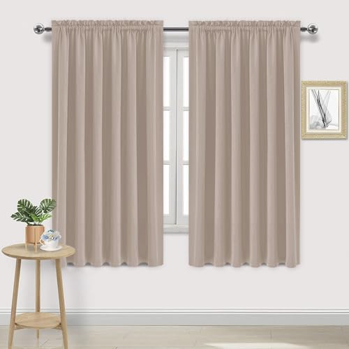 DWCN Blackout Curtains for Living Room Thermal Insulated, Energy Saving & Noise Reducing Bedroom Curtains, Camel, W 70x L 63 Inch, Set of 2 Rod Pocket Curtain Panels