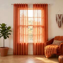KOUFALL Rust Curtains 84 Inches Long for Living Room Boho Window Sheer Dark Burnt Orange Curtain Panles for Bedroom 84 Inch Length Pair Set of 2,Terracotta Colored