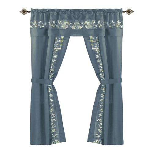 Light-Filtering Window Curtain Set - 55 Inch Width, 63 Inch Length - Fairfield Window in a Bag 5 Piece Set (Ice Blue) - Window Treatment Include Valance, Tiebacks & Split Panels by Achim Home Decor