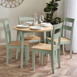 Julian Bowen Linwood Table, Drop Leaf, Green & Oak Effect - H55 x W90cm - Cottage Kitchen Table for Dining Room, 90cm Width, Seats up to 4 People, Sage Green & Oak Effect