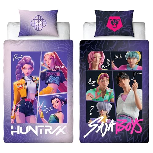 K Pop Demon Hunters Officially Licensed Single Duvet Cover Set - Unite Design Reversible 2 Sided Bedding Including Matching Pillow Case - Perfect For Kids Bedroom - Polycotton