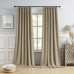 DUALIFE Taupe Blackout Pinch Pleated Curtains for Bedroom 120 Inch Length, Linen Blended Farmhouse 100% Blackout Thermal Insulated Back Tab Drapes with Hooks for Track System 2 Panels W40xL120