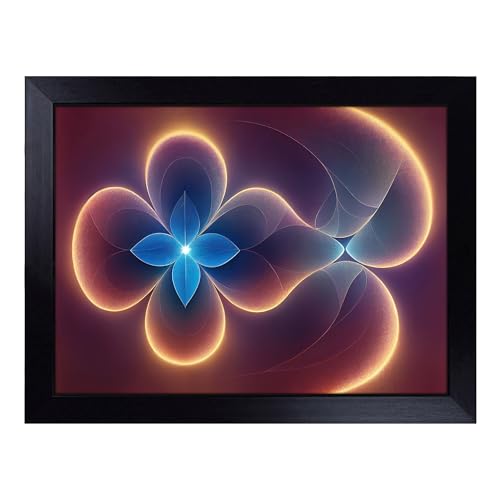 Lap Tray with Bean Bag Cushion, Epic Modern Flower Art Abstract - Handmade in the UK, Raised Wooden Edge, Padded Cushion, Heat-Resistant Wipe-Clean Surface, for Meals, Laptops and Crafts