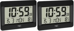TFA Dostmann Digital Wall Clock, 60.4519.01, Radio-Controlled Clock with Indoor Temperature, Day of the Week (8 Languages), Date, Time Zone Setting, Black, Plastic, (L) 215 x (W) 160 x (H) 26 (68) mm