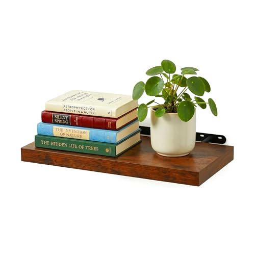 Relaxdays floating wall shelf, wood-effect & metal, books & decor, for living room, hallway, kitchen, sizes & colours