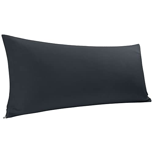 "PiccoCasa Body Pillow Cover Egyptian Cotton Bolster Pillow Cases - 300 Thread Count Super Soft and Breathable Long Body Pillowcase with Zipper Closure Black 20""x60""/ 5ft"