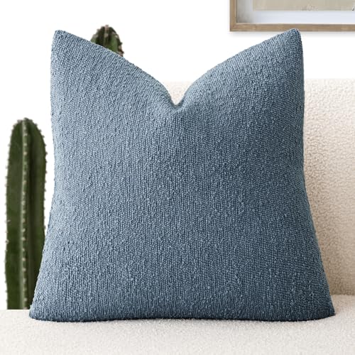 Foindtower Decorative Textured Boucle Throw Pillow Covers Accent Solid Pillow Cases Neutral Soft Cozy Couch Cushion Case for Chair Sofa Bedroom Living Room Home Decor 20x20 Inch,1PC,Misty Blue