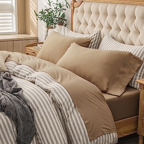 "PURE ERA Jersey Knit Sheet Set Solid Toffee Brown King - 100% Cotton, 4 Piece Set, T Shirt Soft, Deep Pocket, Fits Mattresses Up to 20"" Deep, All Around Elastic, Modern and Casual"