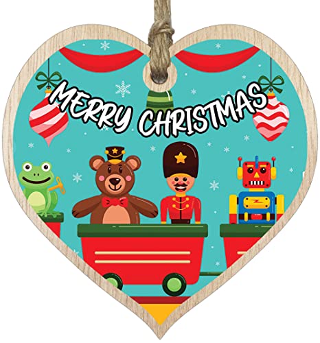 Stuff4 Novelty Christmas Hanging Wooden Heart Sign Plaque Tree Ornament - Christmas Toys, Light Wood Hearts Sign Festive Gifts for Kids, Men, Women And Familys