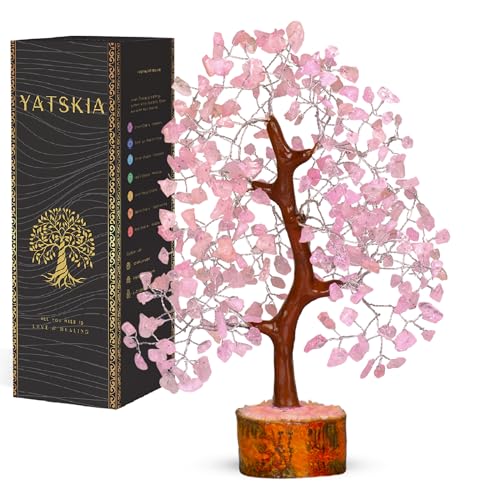 YATSKIA Rose Quartz Tree, Feng Shui Money Tree, Premium Meditation Room Decor - Crystal Room Decor, 10-12 Inches