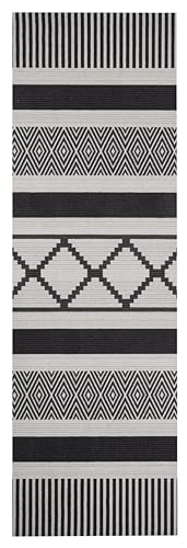 Zala Living Cook & Clean Runner - Non-Slip Rug Runner Flat Weave Short Pile Rug Kitchen Rug Washable Kitchen Runner Urban for Hallway, Kitchen, Living Room - Black, 45 x 140 cm