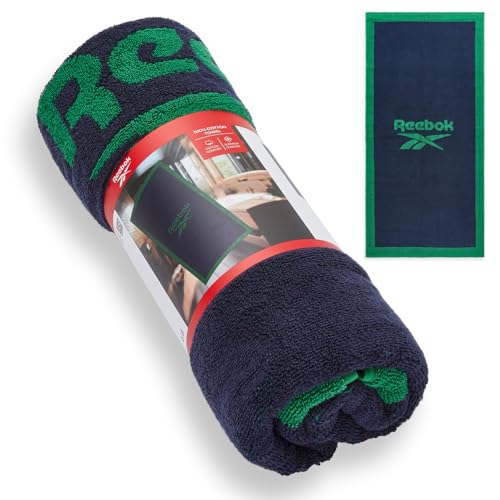 Reebok Prague Cotton Towel – Premium 100% Cotton Bath Towel with Soft Feel - Large Towels For Adults - Absorbent and Quick Drying - Ideal For Bathroom, Gym & Travel - Vector Navy/Green