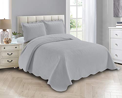 Linen Plus Luxury Oversized Coverlet Embossed Bedspread Set Solid Silver Full/Queen Bed Cover New # Ashley