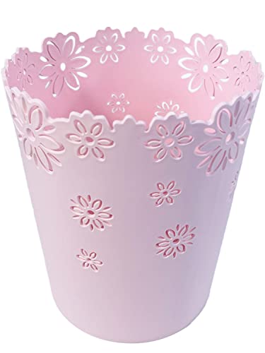 AORNTAE Nazr Wastebasket, Hollow Flower Shape Plastic Lidless Wastepaper Baskets Trash Can (S-Pink)