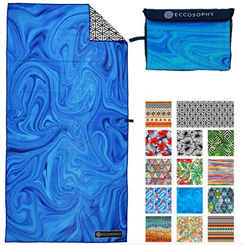 ECCOSOPHY Microfiber Beach Towel for Adults - Oversized Travel Beach Towels with Pouch - 71x35 inch Quick Dry Pool Towels - Large Sand Free Beach Towels (Laguna)