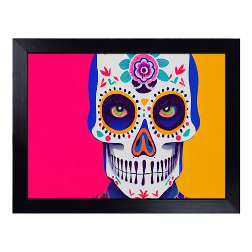 Lap Tray with Bean Bag Cushion, Cosmopolitan Floral Sugar Skull - Handmade in the UK, Raised Wooden Edge, Padded Cushion, Heat-Resistant Wipe-Clean Surface, for Meals, Laptops and Crafts