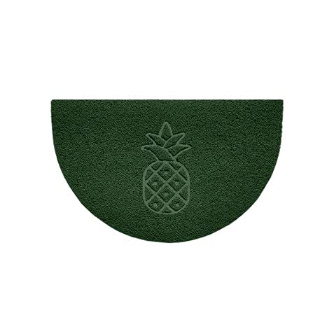 Nicoman Embossed Halfmoon Half Circle Door Mat Dirt-Trapper Jet-Washable Doormat 70x44cm (Green, PINEAPPLE Shape) - Use on Carpet ONLY