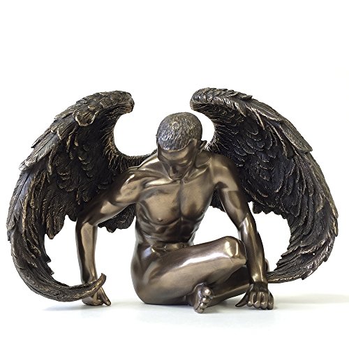 Winged Male Nude Angel Sitting Figurine Statue Sculpture