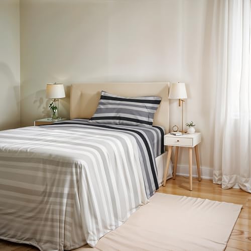 Ida Cotton Single Bed Sheet Set, Made in Italy – Complete Bed Set, Fitted Sheet, Top Sheet 90 x 200 cm and Pillowcase with Inner Flap (Single, Right)