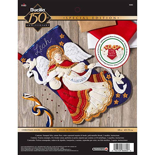 "Plaid Multi-Colour Christmas Angel Felt Stocking Kit, 18"" Diagonal, Adult, Unisex, Traditional, Non-Foldable"