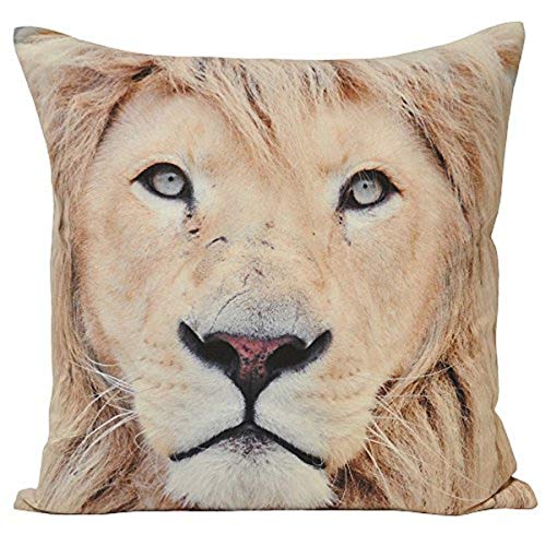 "Riva Paoletti Lion Filled Cushion-Animal Print Design-Faux Suede Fabric-Hidden Zip Closure-Machine Washable-100 Case (18"" x 18"" inches), Polyester, Beige, 45 x 45cm"