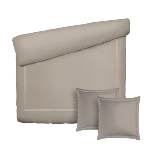 Pure Cotton 3-Piece Double Bedding Set - Duvet Cover 240 x 220 cm & 2 Pillowcases 63 x 63 cm - 100% Cotton Satin, 80 Thread Count, 120 GSM - Oeko-TEX Certified - Silhouette - Taupe/Taupe