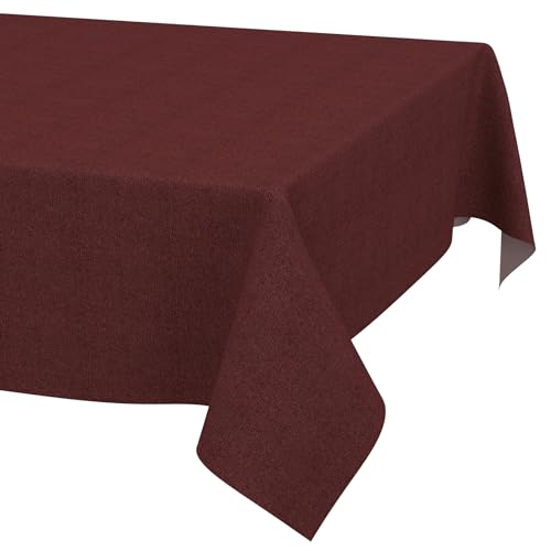ANRO Washable Tablecloth Bordeaux Linen Look 180 x 140 cm Garden Tablecloth - Table linen made of coated fabric - dirt and water resistant, easy to clean - washable at 30 ??C