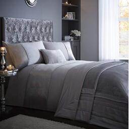 Homespace Direct Modern Silver Double Duvet Quilt Cover & Pillowcase Bedding Set with Metallic Sparkle Panel