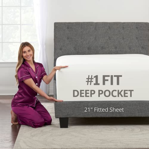 Lovely Joyful Feel XL Twin Sheets Deep Pockets Fitted ??? 21??? Fitted Sheets Perfectly Fit 17??????23??? Deep Mattress & Toppers ??? White