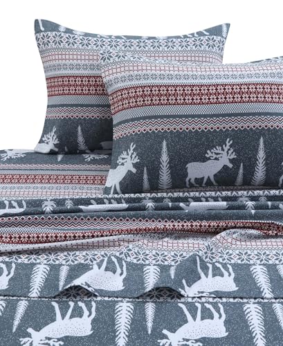 Tribeca Living WIRE170SHEETQU Winter Reindeer Flannel Deep Pocket Sheet Set, 3pieces, Queen