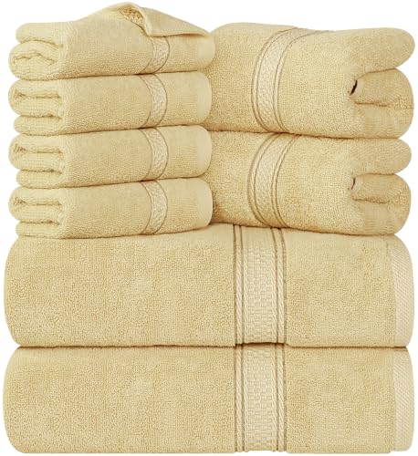 Utopia Towels 8-Piece Premium Towel Set, 2 Bath Towels, 2 Hand Towels, and 4 Wash Cloths, 600 GSM 100% Ring Spun Cotton Highly Absorbent Towels for Bathroom, Gym, Hotel, and Spa (Beige)