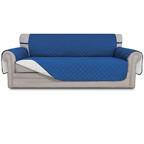 Easy-Going Reversible Couch Cover for 3 Cushion Couch Sofa Cover for Dogs Water Resistant Furniture Protector Cover with Foam Sticks Elastic Straps for Pet Cat (Sofa, Blue/Ivory)