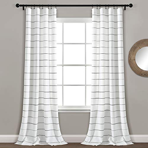 "Lush Decor Ombre Stripe Yarn Dyed Cotton Window Curtain Panel Set - Colorful Tufted Yarn Stripe Detail - 2 Window Panels - 40"" W x 84"" L, Gray"