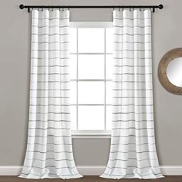 "Lush Decor Ombre Stripe Yarn Dyed Cotton Window Curtain Panel Set - Colorful Tufted Yarn Stripe Detail - 2 Window Panels - 40"" W x 84"" L, Gray"