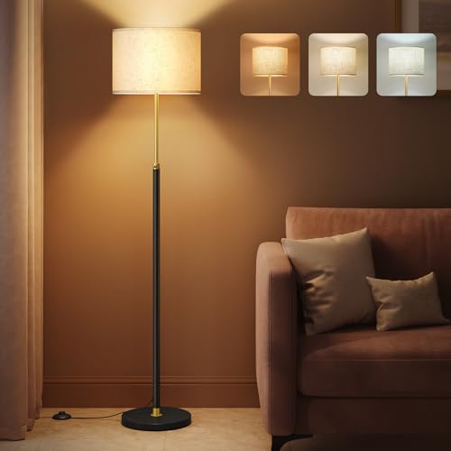VASAGLE Floor Lamp for Living Room, Adjustable Height 140-170 cm, Modern Standing Lamp with Foot Switch, Fabric Lampshade, E27 Socket, Gold and Black LFL002B03