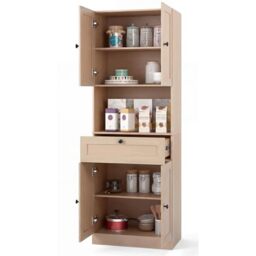 GiantexUK Tall Kitchen Cupboard, 171.5cm Freestanding Pantry Cabinet with 4 Doors, Adjustable Shelves & 1 Drawer, Wooden Storage Cabinet for Kitchen Dining Living Room (Natural)
