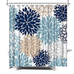 Dycica ArtBones Dahlia Pinnata Flower Shower Curtain Floral Blue Bath Curtain Waterproof Polyester Fabric Bathroom Decor Set Navy Blue Grey Brown 72x72 inches